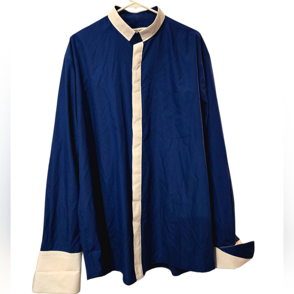 Clergy Cuffed Shirt Men's Blue and White XL